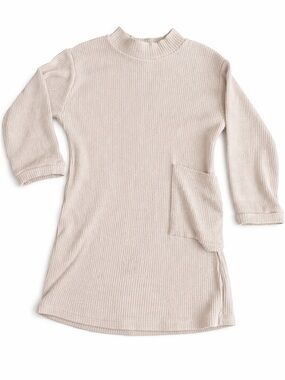 Zara Cozy Ribbed Tunic Dress in Light Beige